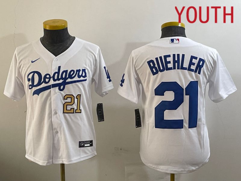 Youth Los Angeles Dodgers #21 Buehler White Game 2024 Nike MLB Jersey style 11212->youth mlb jersey->Youth Jersey